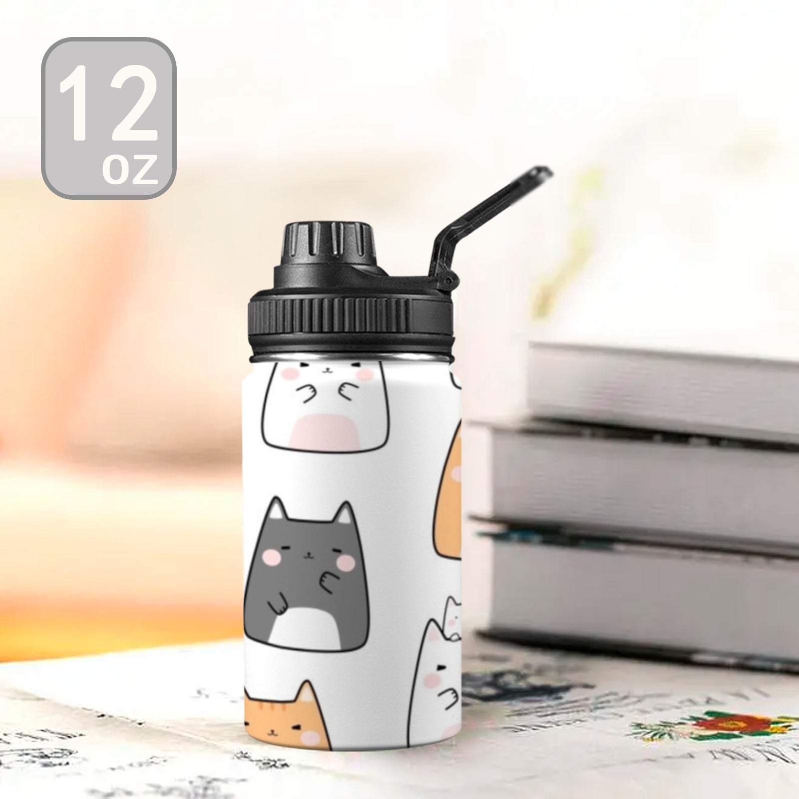 Cats - Kids Water Bottle with Chug Lid (12 oz) Kids Water Bottle with Chug Lid animal Printed Offshore