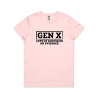 Gen X, Lots Of Memories, No Evidence Women's AS Colour T-shirt Pink Womens T-shirt Printed In Australia