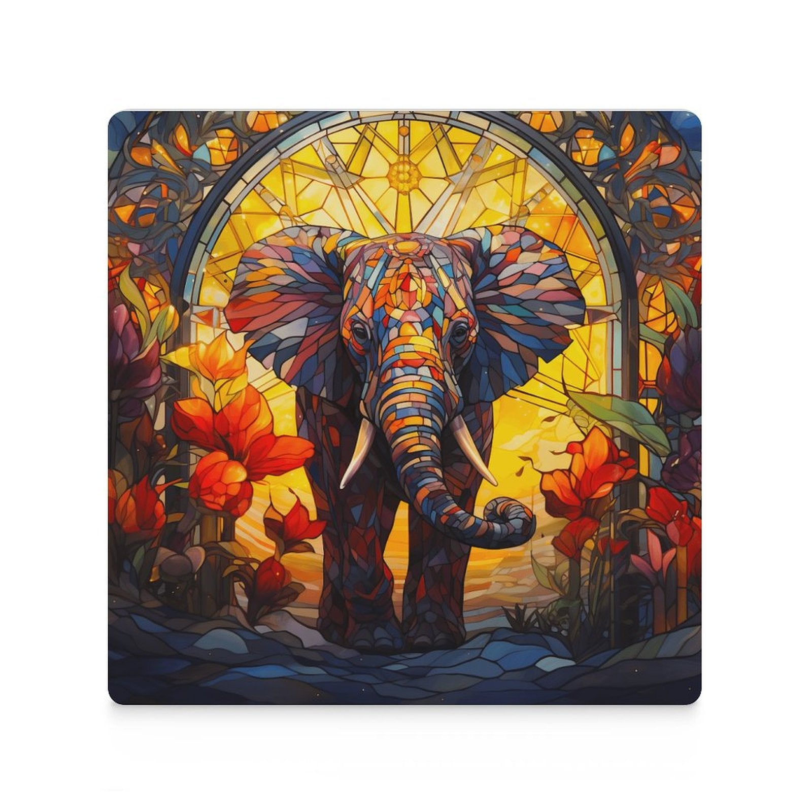 Elephant Stained Glass Look - Ceramic Coasters (Square) Ceramic Coasters animal Printed Offshore