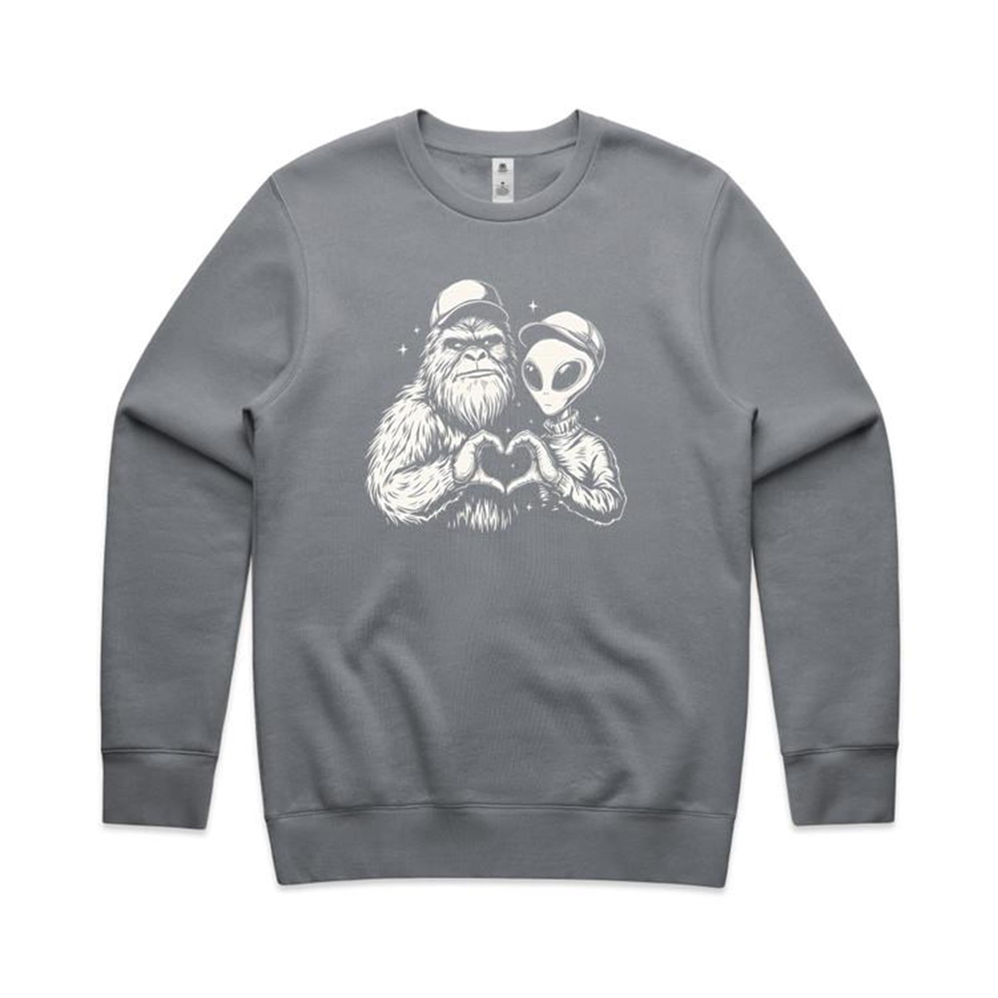 Alien Bigfoot Heart Hands - AS Colour Stencil Crew Gravel Sweatshirt Love Printed In Australia Sci Fi
