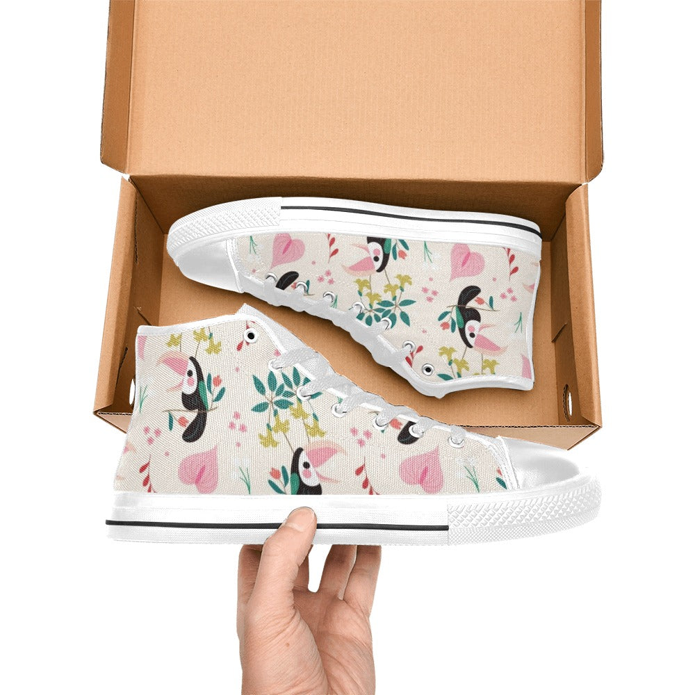 Toucans In Pink Women's High Top Canvas Shoes Womens Classic High Top Shoes animal Printed Offshore
