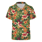 Vintage Hawaiian Floral Kids Youth Short Sleeve Button Up Shirt