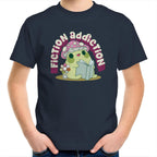 Fiction Addiction - Kids Youth T-shirt Navy Kids Youth T-shirt Printed In Australia Reading