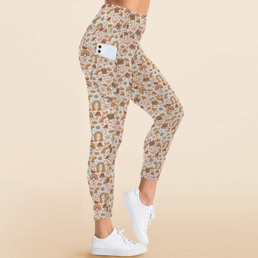 Peace And Love Women's High Waist Pockets Yoga Leggings Women's High Waist Pockets Yoga Leggings Printed Offshore Retro