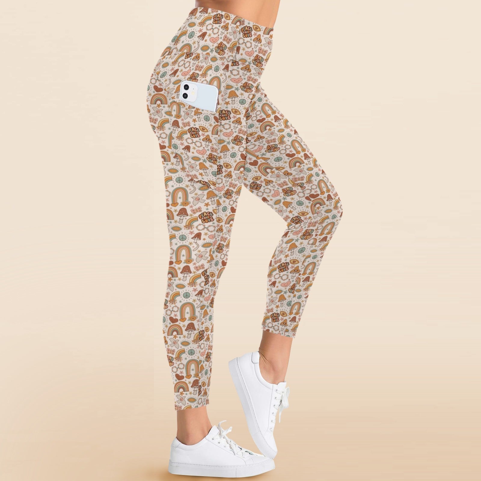 Peace And Love - Women's High Waist Pockets Yoga Leggings
