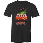 Christmas Tree On Hippy Van - Mens T-Shirt Black Mens Christmas T-shirt Christmas Printed In Australia