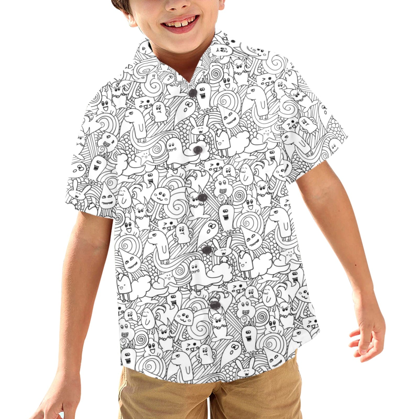 Black And White Creatures - Junior Kids Hawaiian Shirt