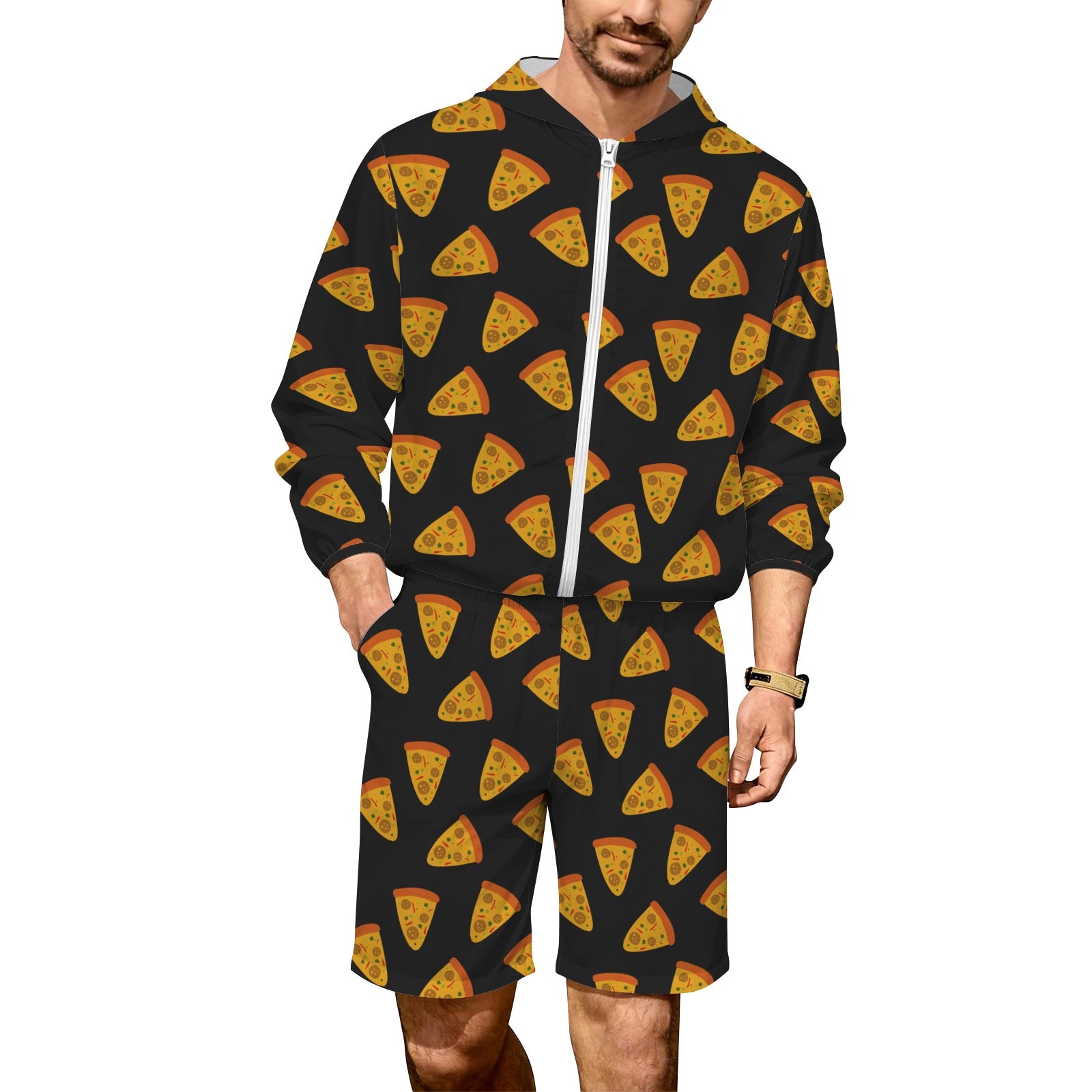 Pizzas Men's Lightweight Sun Hoodie & Shorts Set 4XL Men's Lightweight Sun Hoodie & Shorts Food Printed Offshore