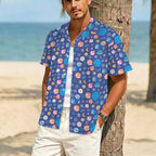 Planets On Blue Men's Crinkle Hawaiian Shirt