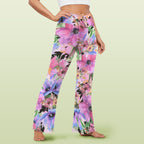 Bright Pink Floral High Waist Crossover Tummy Control Flare Leggings High Waist Flare Leggings Plants Printed Offshore