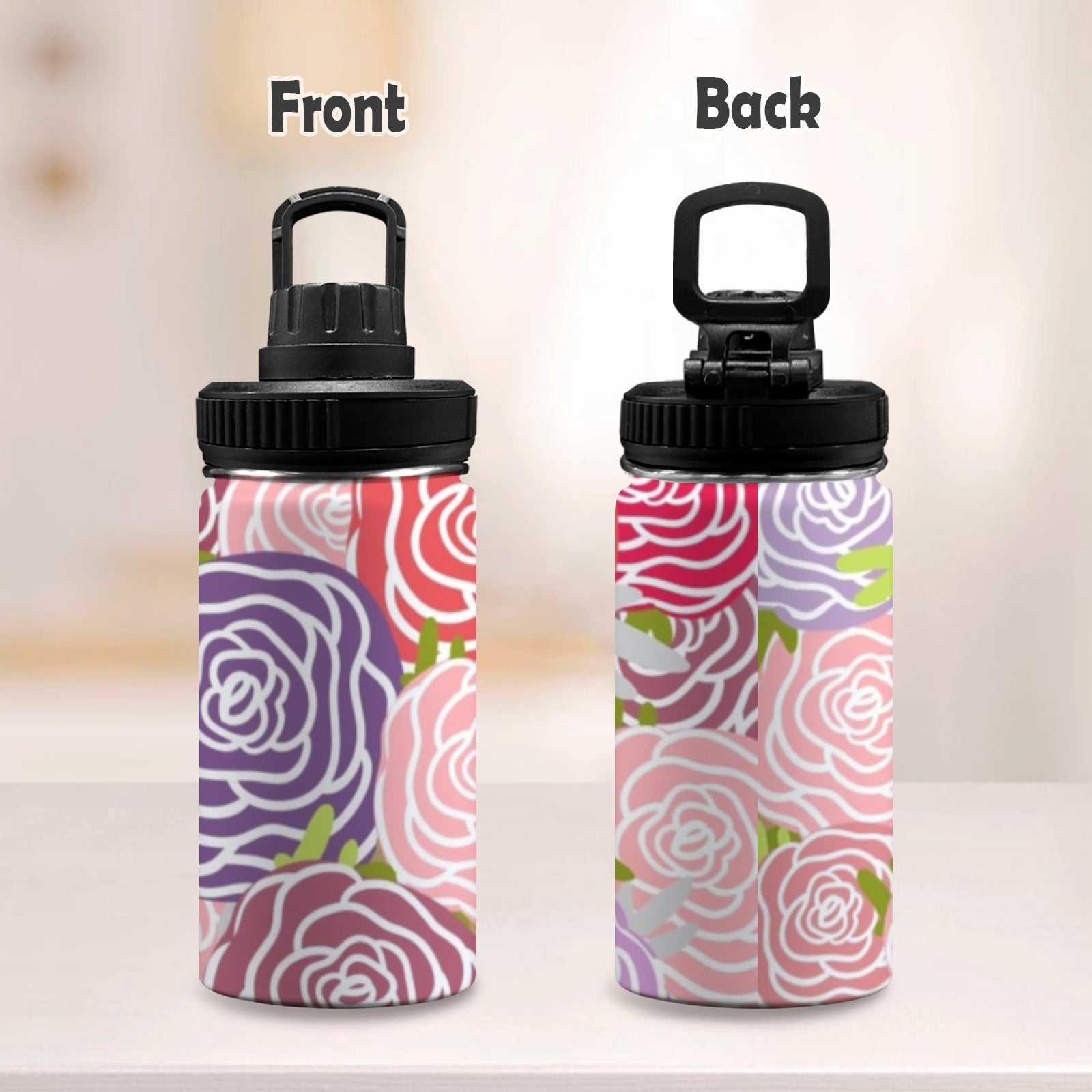 Abstract Roses - Kids Water Bottle with Chug Lid (12 oz) Kids Water Bottle with Chug Lid Plants Printed Offshore