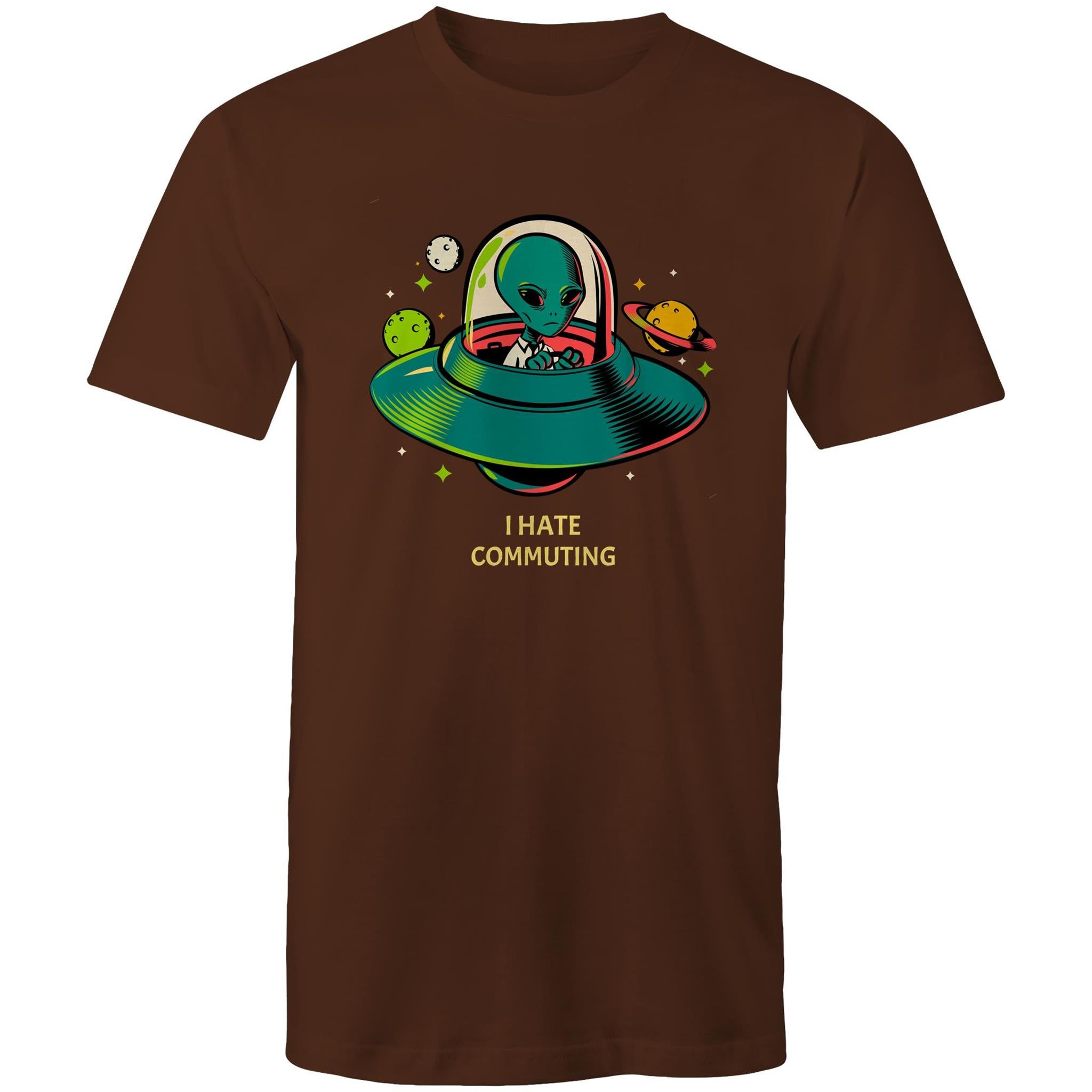 Alien Commute - Mens T-Shirt Dark Chocolate Mens T-shirt Printed In Australia Sci Fi