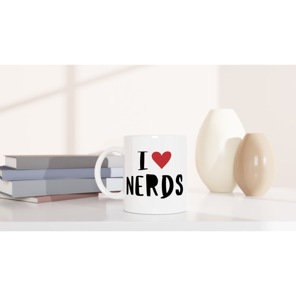 I Love Nerds, Red Heart - White 11oz Ceramic Mug White 11oz Mug Funny Globally Fulfilled