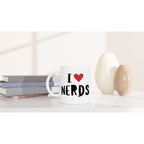 I Love Nerds, Red Heart - White 11oz Ceramic Mug White 11oz Mug Funny Globally Fulfilled