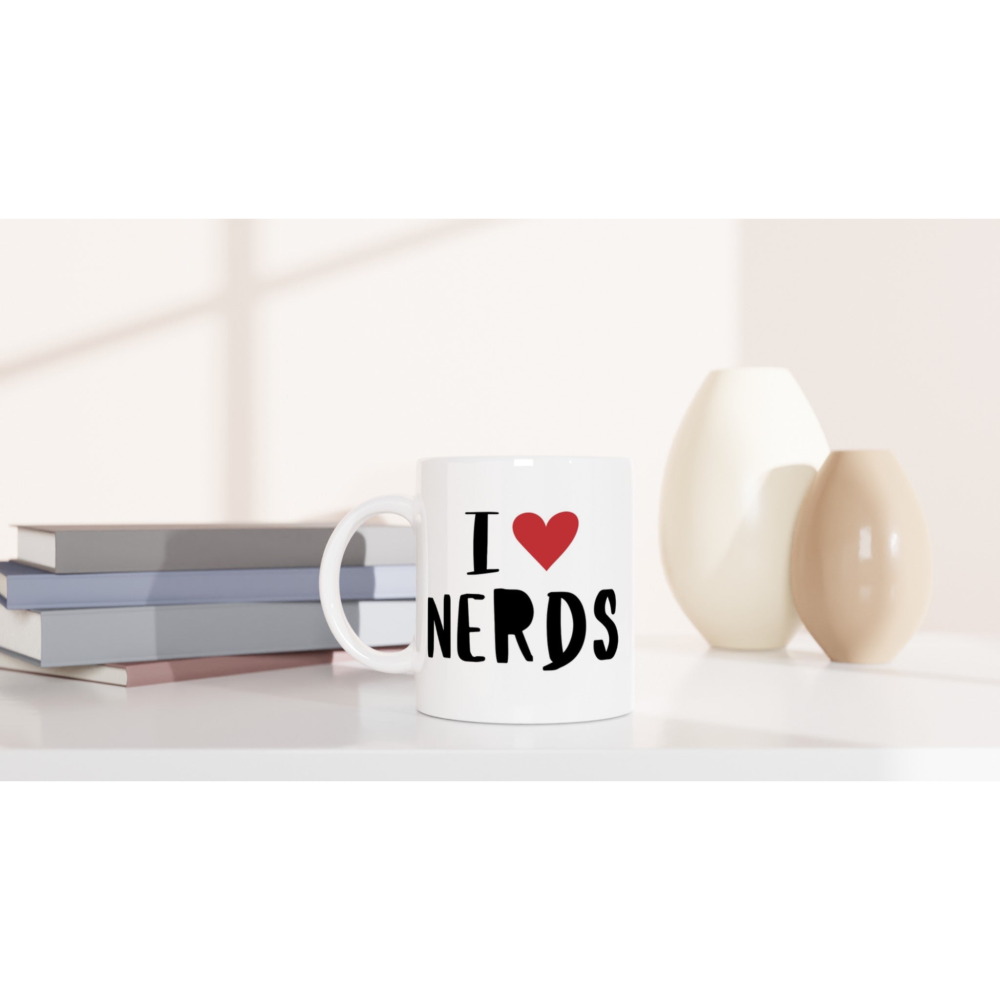 I Love Nerds, Red Heart - White 11oz Ceramic Mug White 11oz Mug Funny Globally Fulfilled
