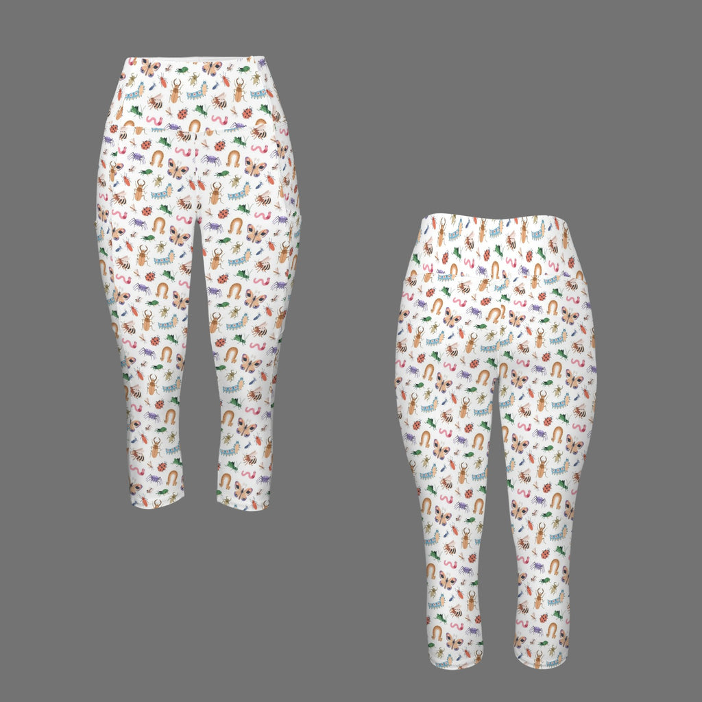 Cute Bugs Women's High Waist Pocket Capri Yoga Leggings Women's High Waist Capri Yoga Leggings animal Printed Offshore