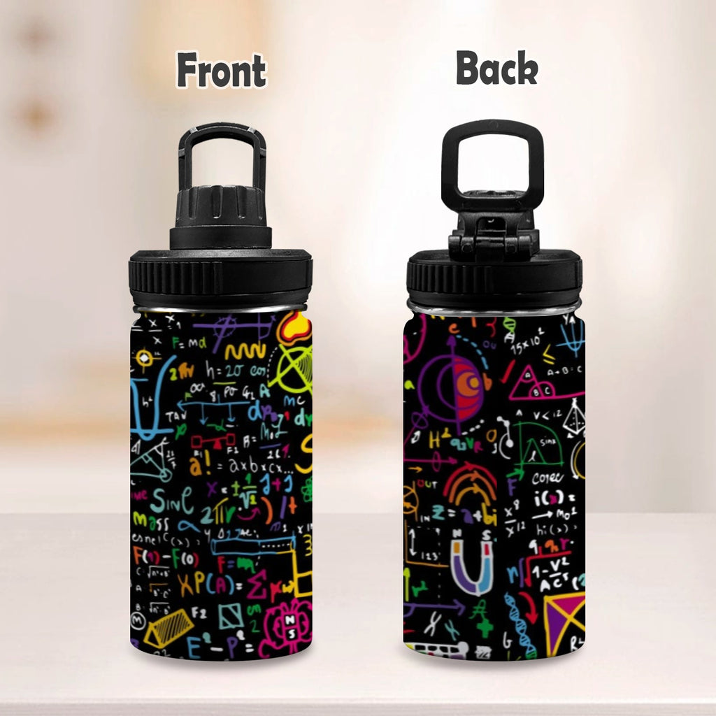 Math Scribbles Kids Water Bottle with Chug Lid (12 oz) Kids Water Bottle with Chug Lid Maths Printed Offshore