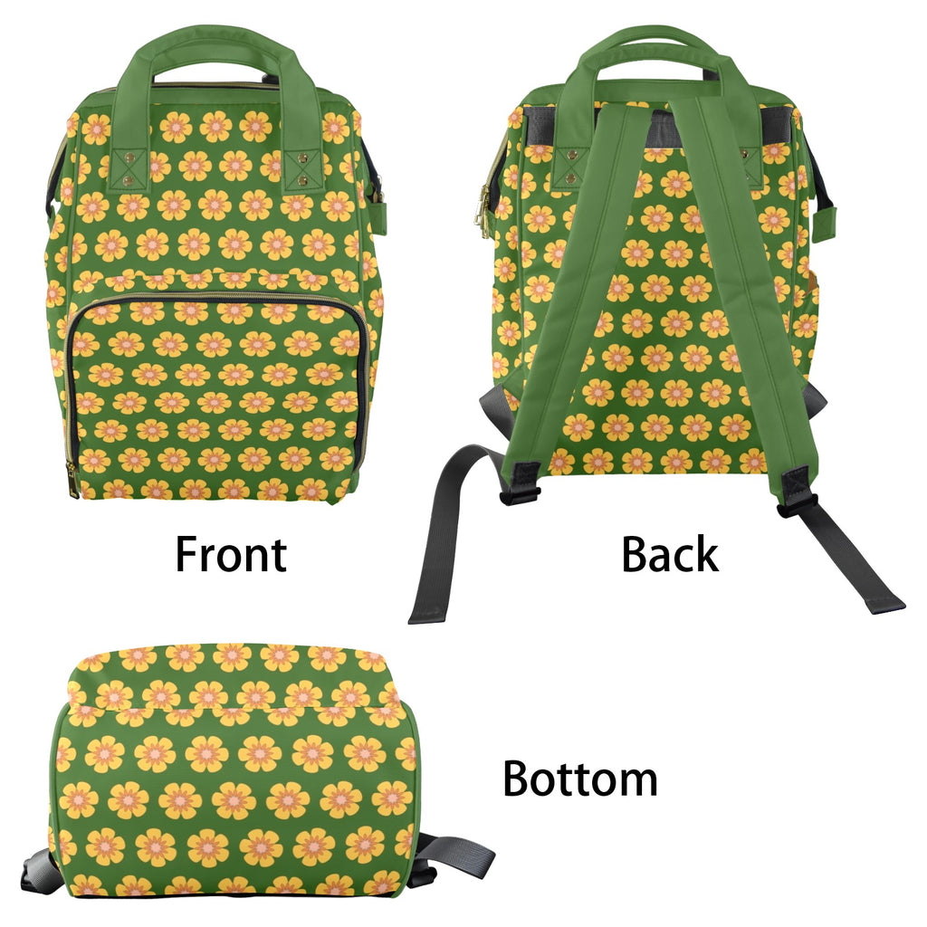Yellow Flowers On Green Multi-Function Backpack, Nappy / Diaper Bag Multi-function Backpack, Nappy / Diaper Bag Plants Printed Offshore