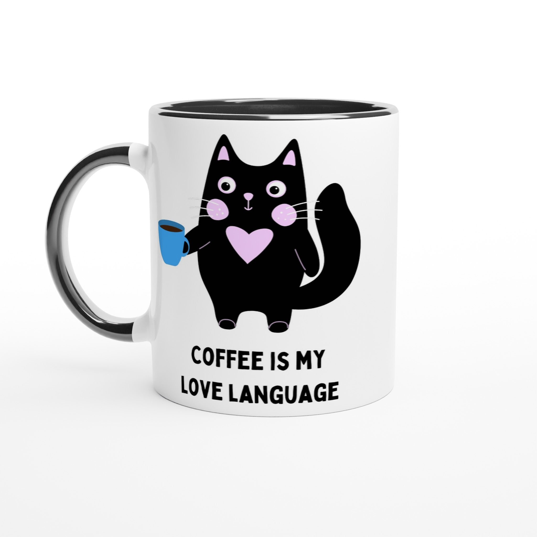 Coffee Is My Love Language - White 11oz Ceramic Mug with Colour Inside Ceramic Black Colour 11oz Mug animal coffee Globally Fulfilled love