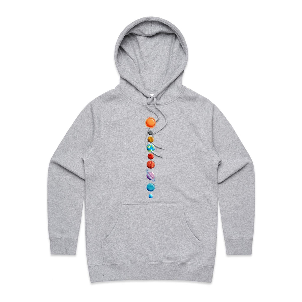 Our Solar System - Womens Hoodie Grey Marle Womens Hoodie Printed In Australia Space