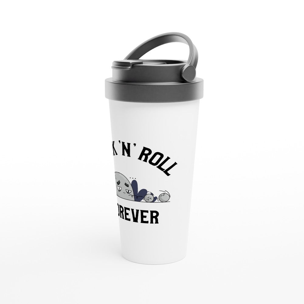 Rock 'N' Roll Forever - White 15oz Stainless Steel Travel Mug Travel Mug Globally Fulfilled Music