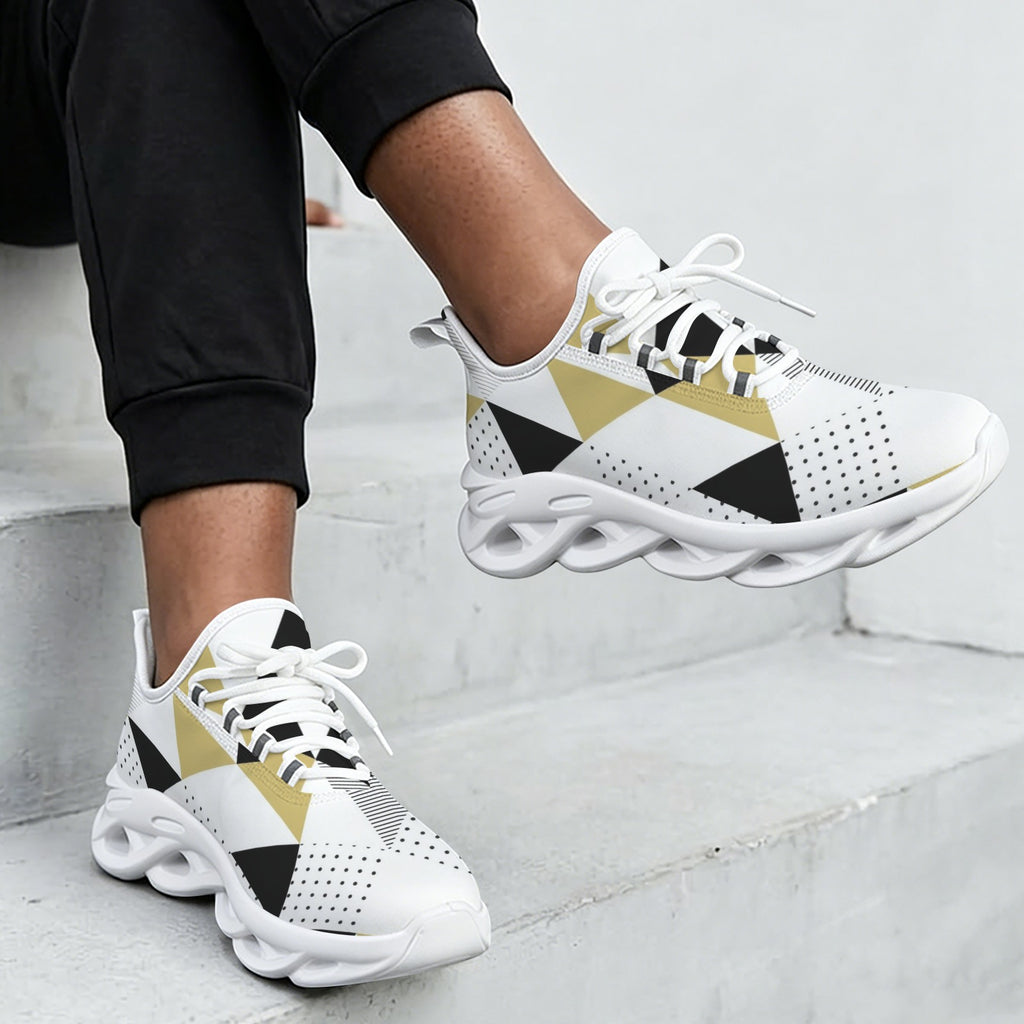 Black And Gold Triangles Women's Twisted Sole Sneakers