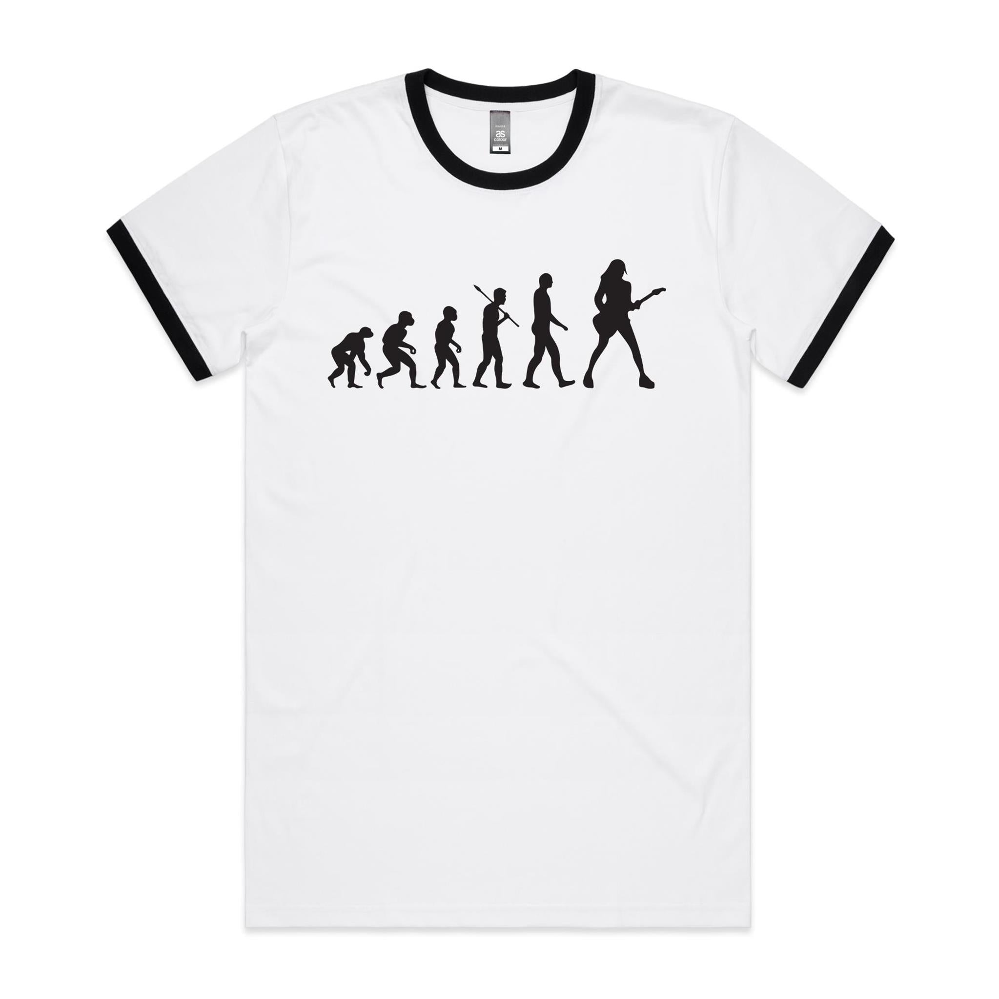 Guitarist Evolution - Staple Ringer Tee White Black Ringer T-Shirt Music Printed In Australia