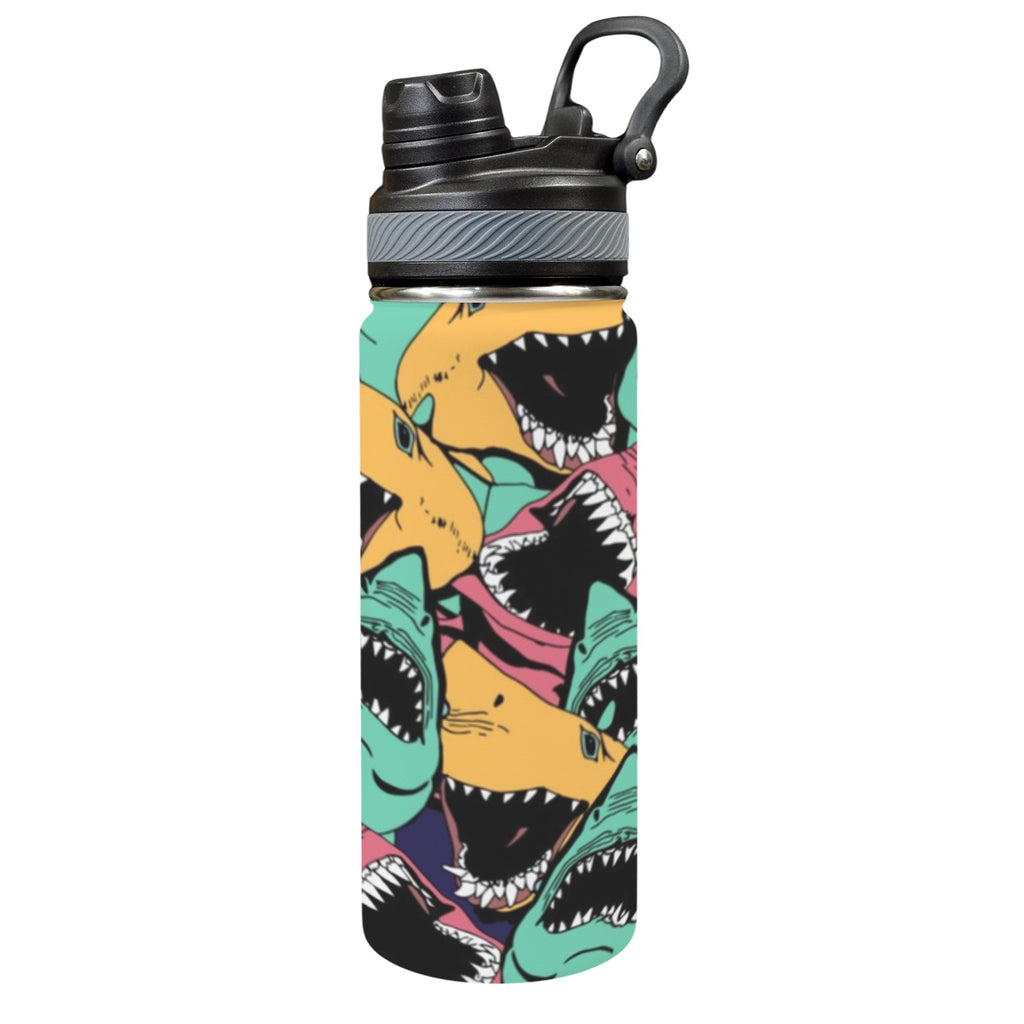 Scary Sharks - Insulated Water Bottle with Dual-Use Lid (18oz) One Size Insulated Water Bottle with Dual-Use Lid (18oz) animal Ocean Printed Offshore