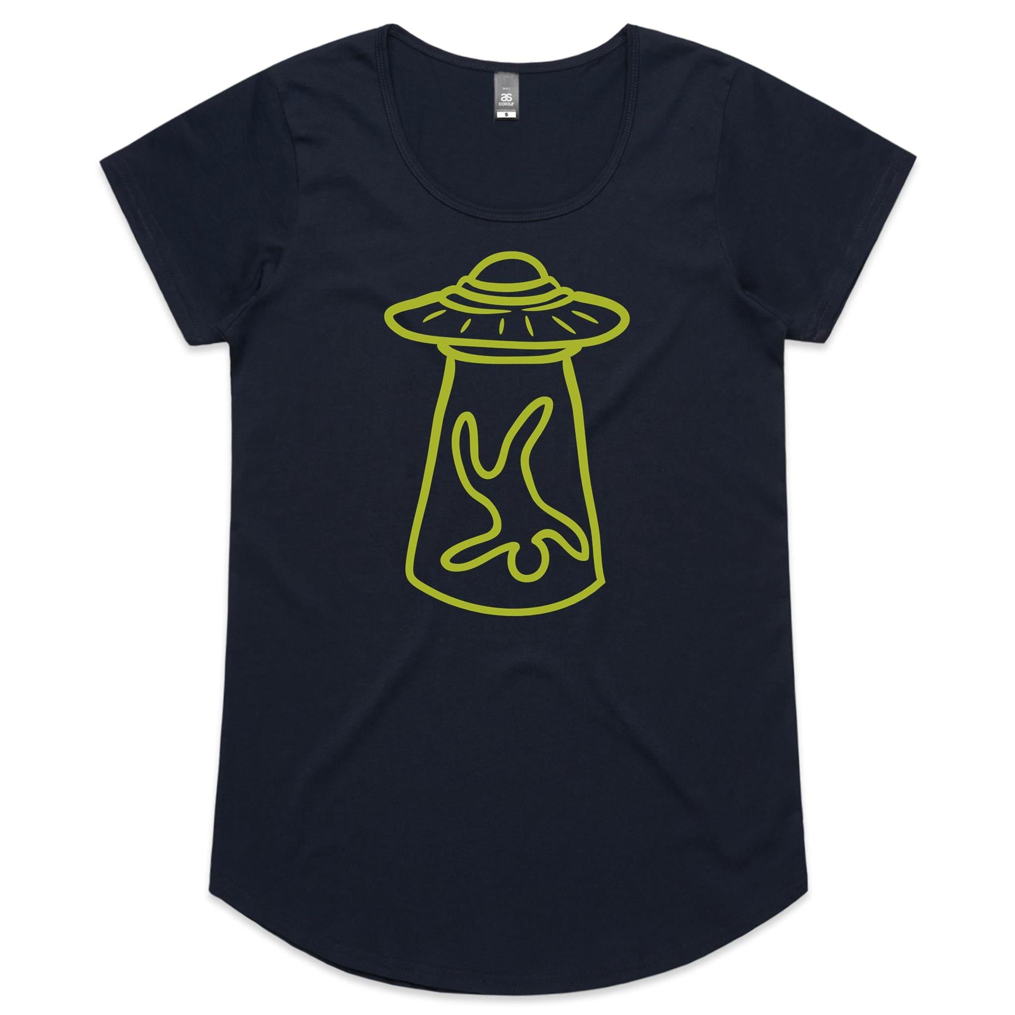 Alien Abduction - Womens Scoop Neck T-Shirt Navy Womens Scoop Neck T-shirt Printed In Australia Sci Fi
