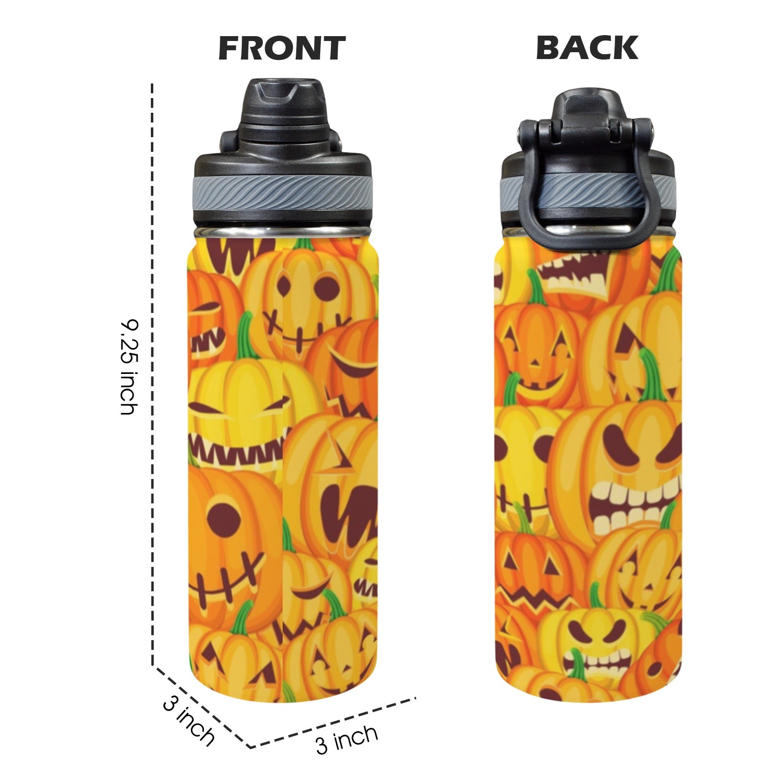 Halloween Pumpkins - Insulated Water Bottle with Dual-Use Lid (18oz) Insulated Water Bottle with Dual-Use Lid (18oz) Halloween Printed Offshore