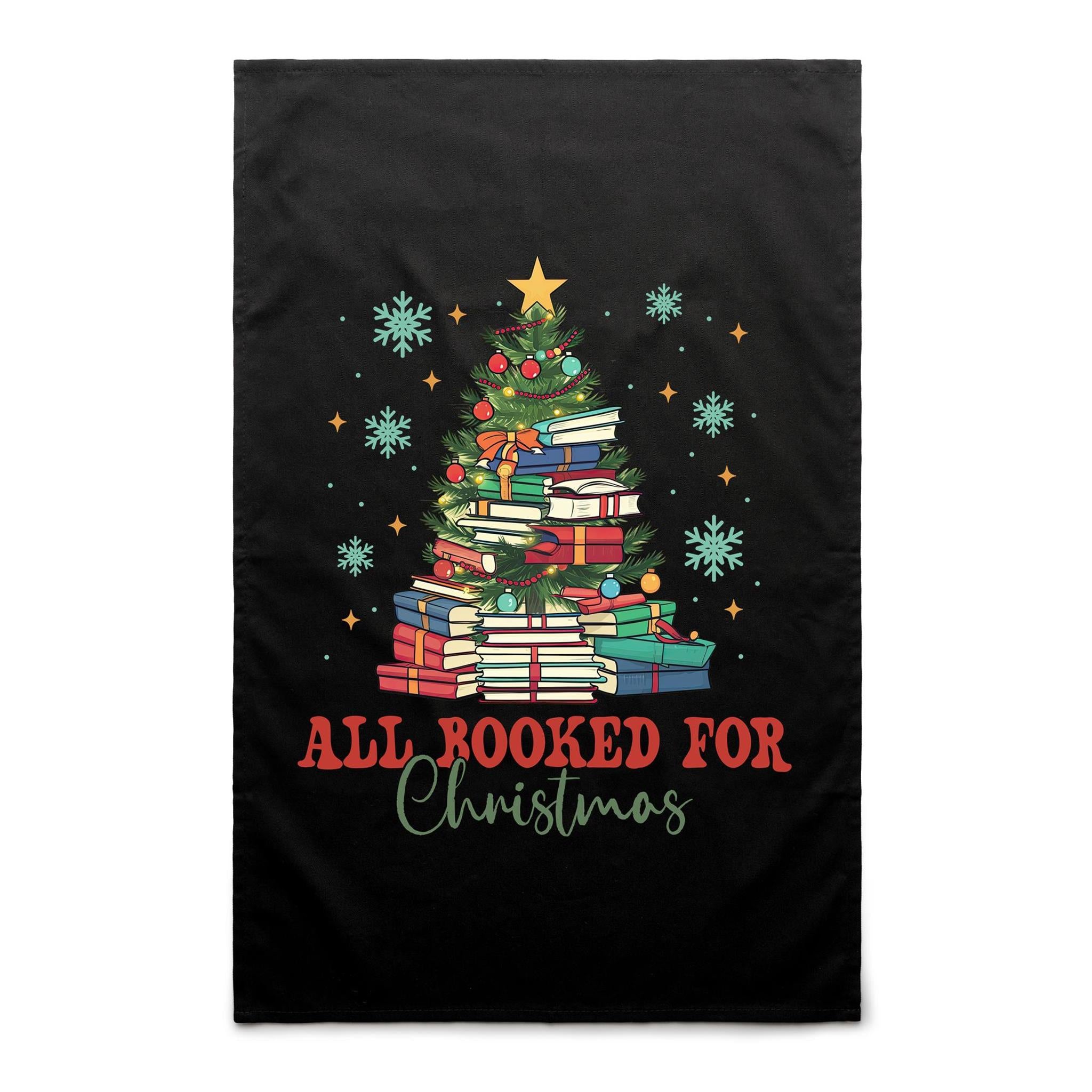 All Booked For Christmas - AS Colour Tea Towel Black One Size Christmas Tea Towel Christmas Printed In Australia