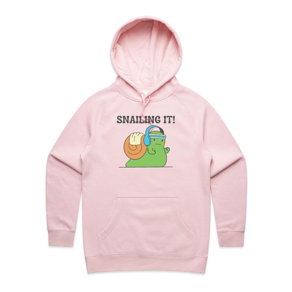 Snailing It - Womens Hoodie Pink Womens Hoodie Fitness Printed In Australia