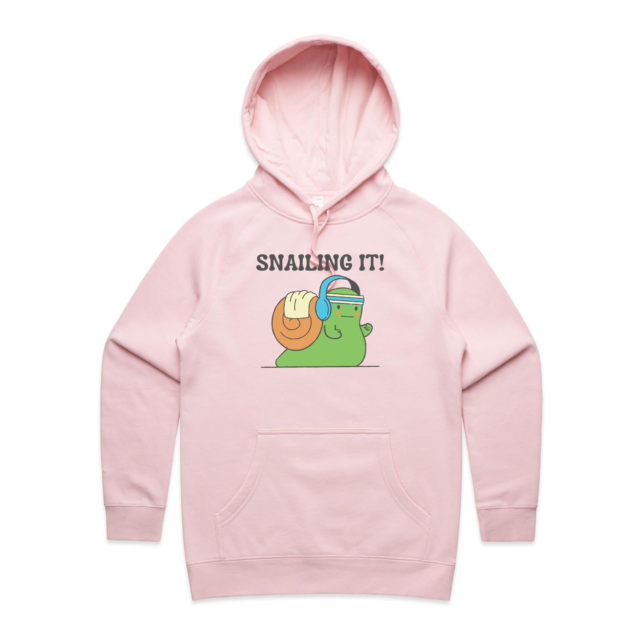Snailing It - Womens Hoodie Pink Womens Hoodie Fitness Printed In Australia