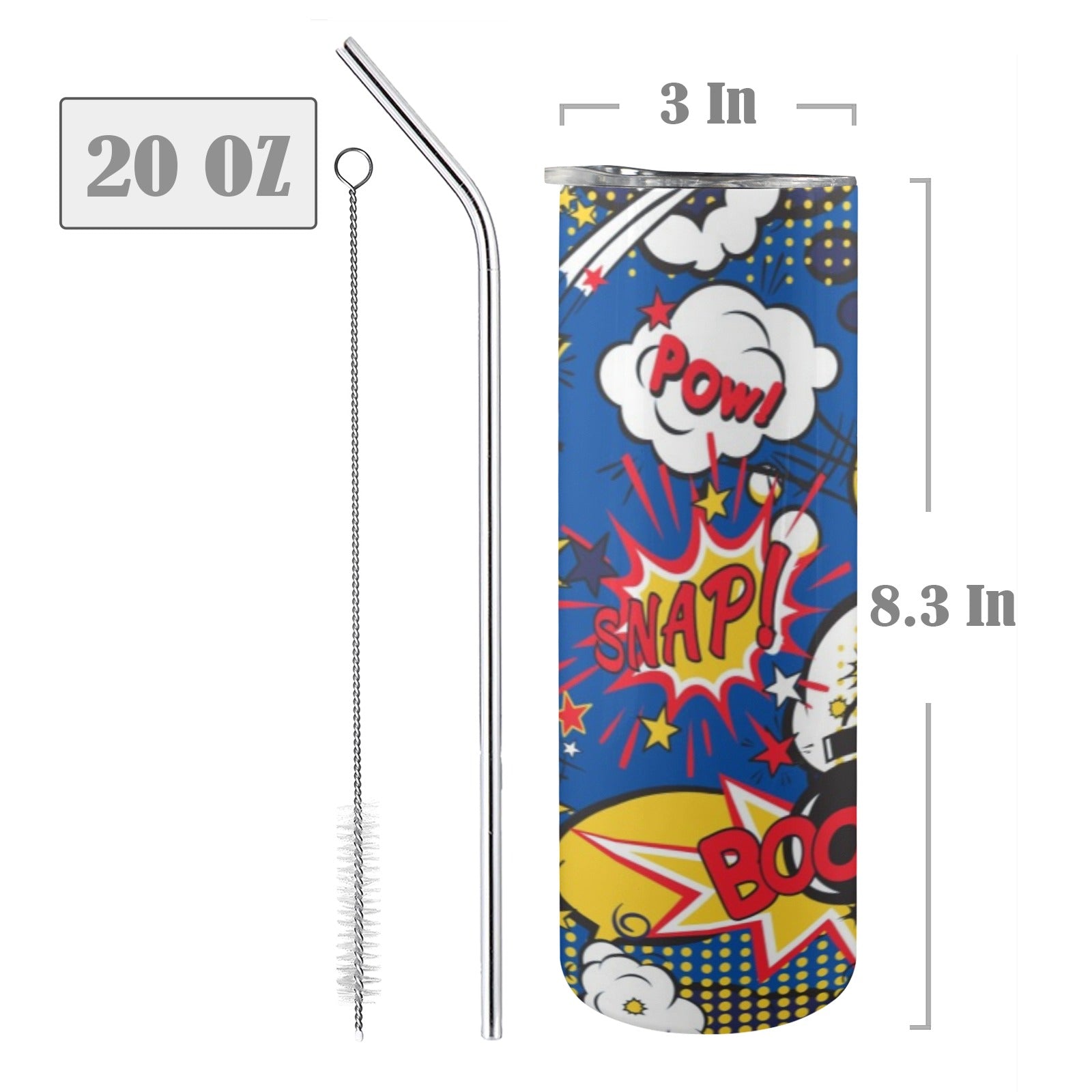 Blue Comic Book - 20oz Tall Skinny Tumbler with Lid and Straw