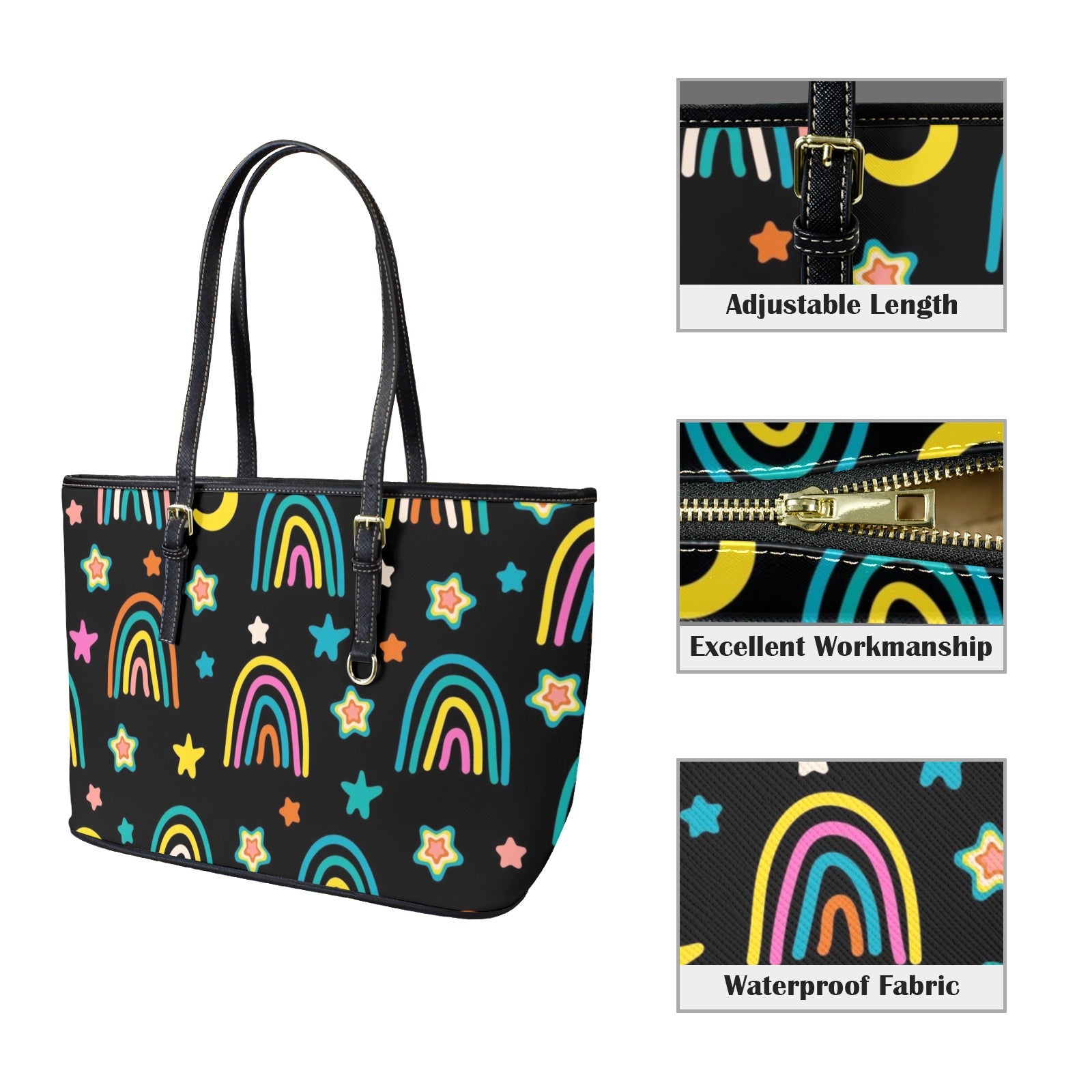 Rainbows - Leather Tote Bag-Large
