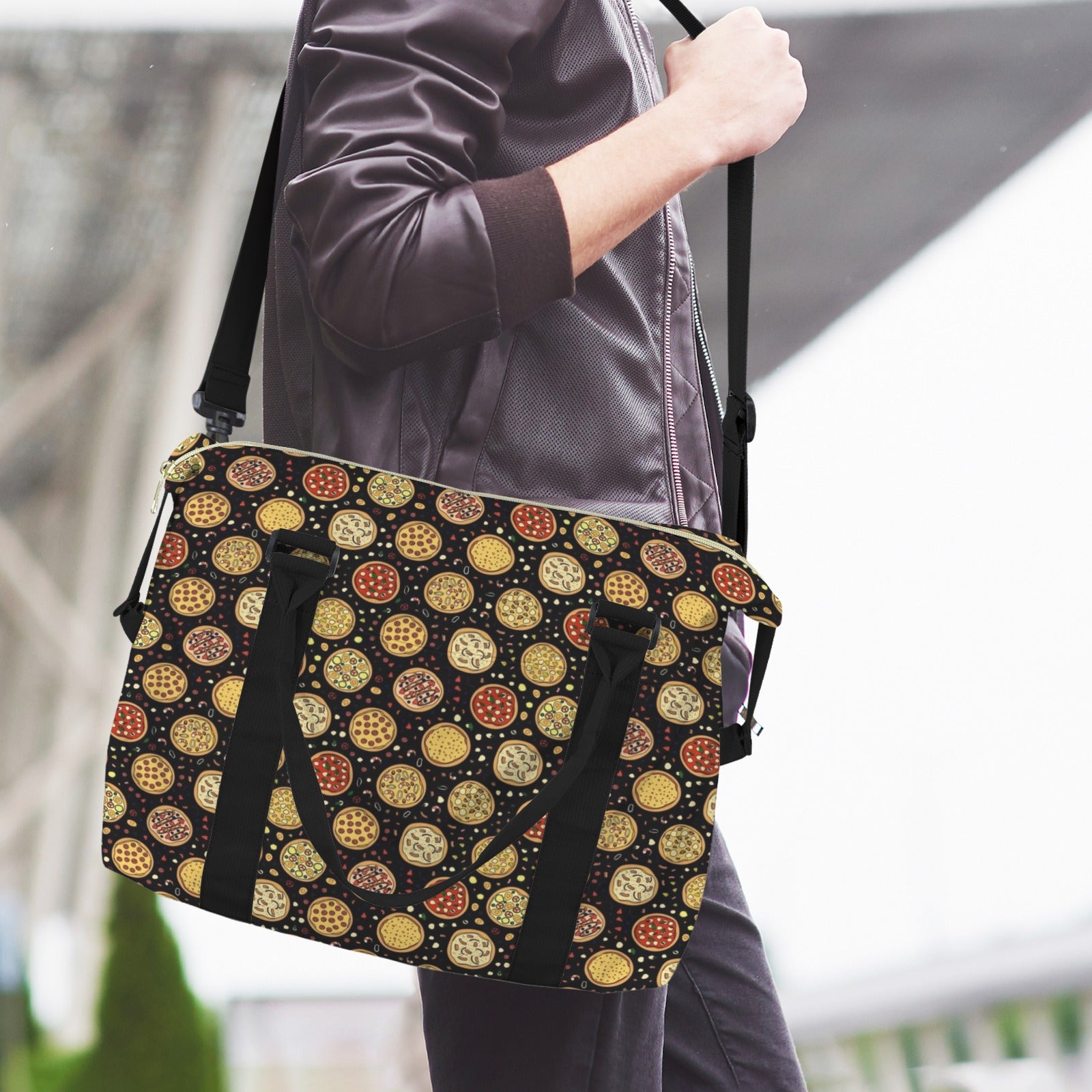 Round Pizzas On Black Duffle Bag-Simple (Model 1715) Duffle Bag-Simple (1715)