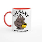 I'm Saxy And I Know It, Saxophone Hippo - White 11oz Ceramic Mug with Colour Inside Ceramic Red Colour 11oz Mug animal Globally Fulfilled Music