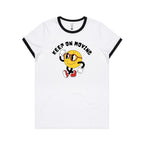 Keep On Moving - Women's Ringer Tee White Black Womens Ringer T-shirt Positivity Printed In Australia