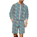 Doughnuts On Blue Men's Lightweight Sun Hoodie & Shorts Set 4XL Men's Lightweight Sun Hoodie & Shorts Food Printed Offshore