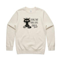 Living That Nine Lives Kind Of Tired, Frazzled Cat AS Colour Stencil Crew Sweatshirt Unisex Ecru Sweatshirt animal Printed In Australia