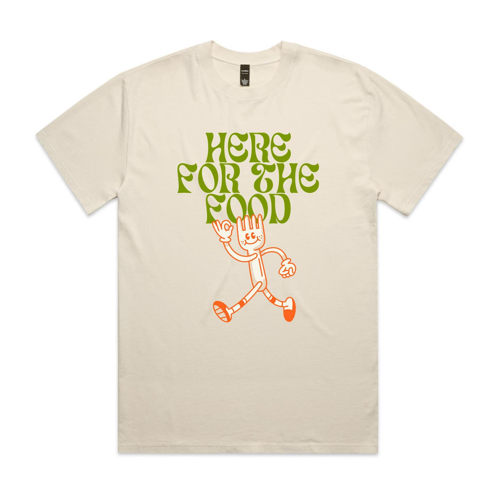 Here For The Food AS Colour Heavy Faded Tee Unisex Faded ecru Heavy Faded T-shirt Food Printed In Australia