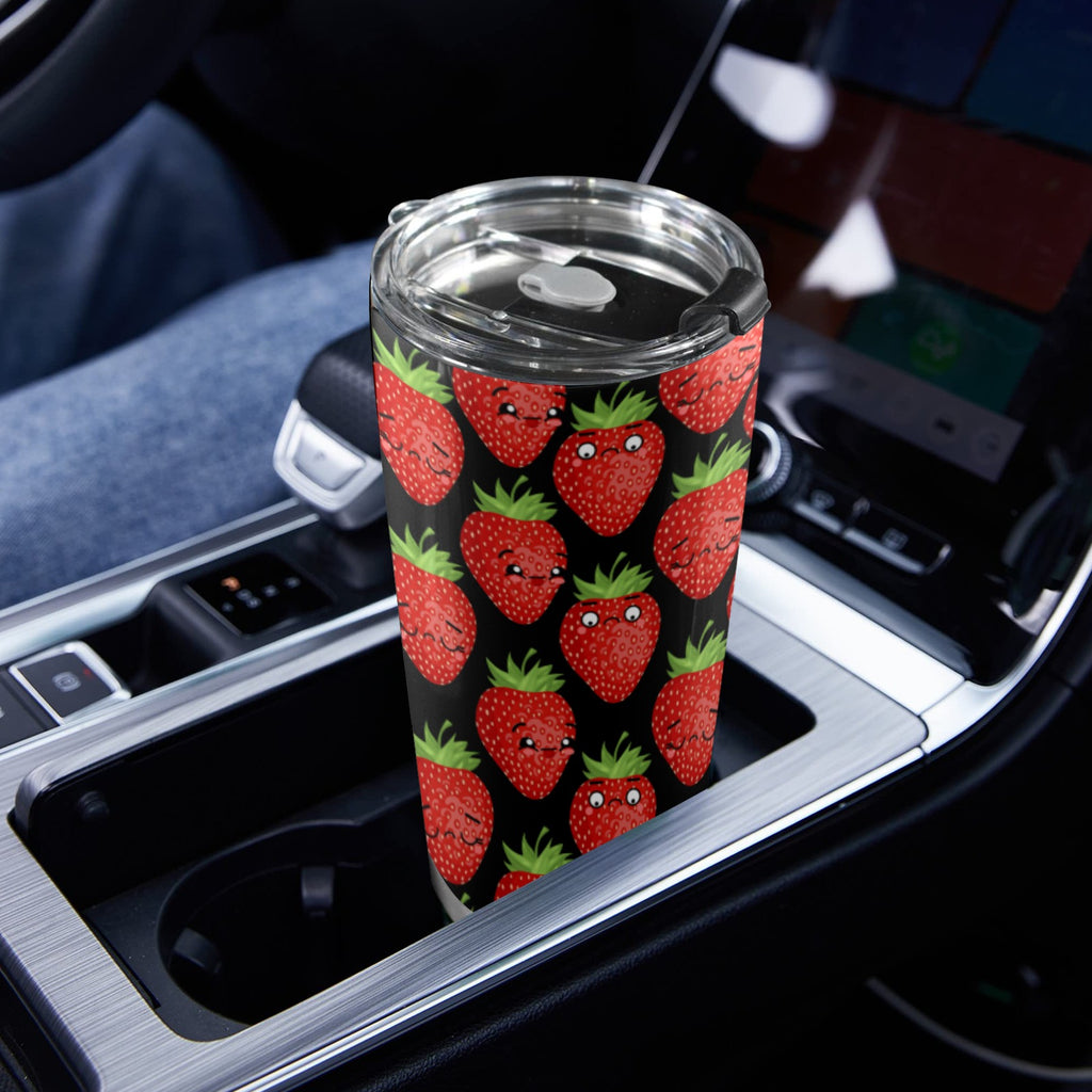 Strawberry Characters - 20oz Mobile Tumbler with Lid (Black Lock) 20oz Travel Mug Food Printed Offshore