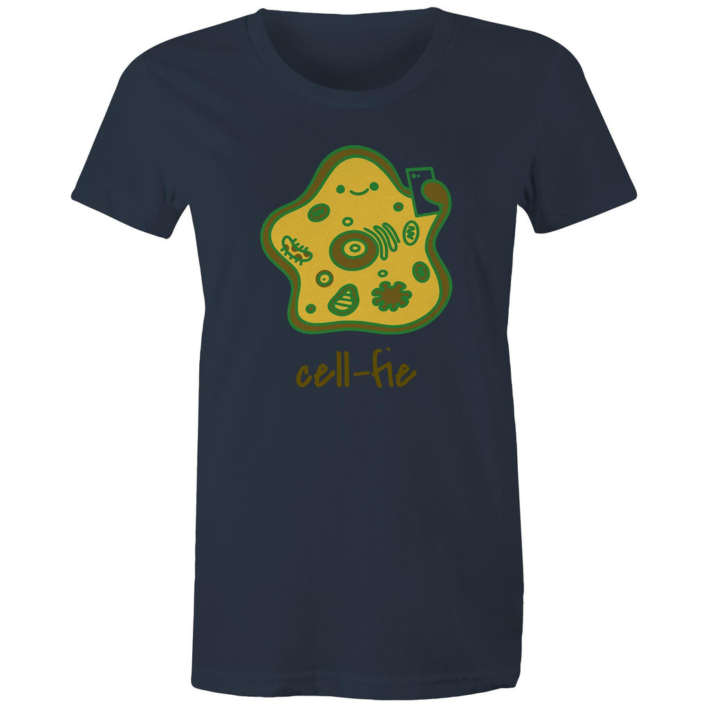 Cell-fie, Selfie Cell - Womens T-shirt Navy Womens T-shirt Printed In Australia Science