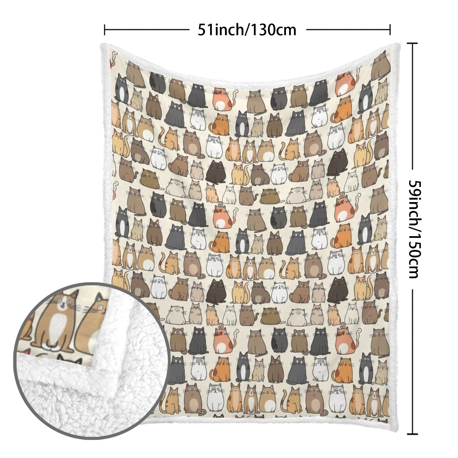 Lots Of Cats - Double-Layer Fleece Blanket 51"x59"