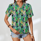 Bright Toucans Women's Collared Pocketless Short Sleeve Shirt