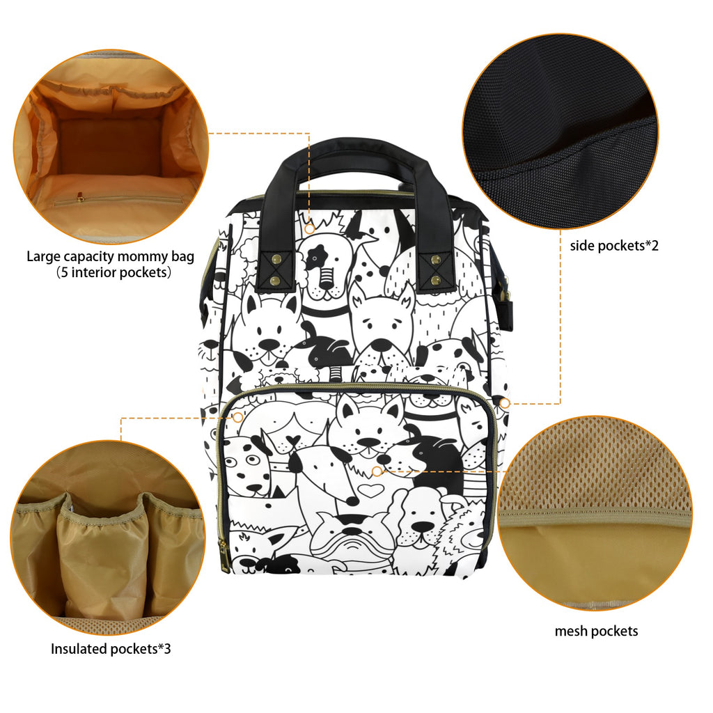 Black And White Dogs - Multi-Function Backpack, Nappy / Diaper Bag