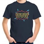 Wow - Kids Youth T-Shirt Navy Kids Youth T-shirt comic Printed In Australia