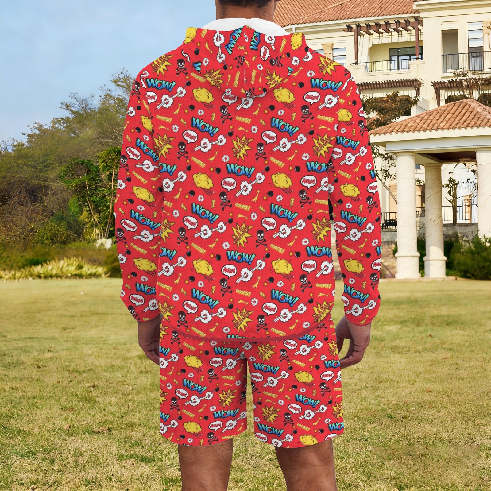 Comic Book Red Men's Lightweight Sun Hoodie & Shorts Set Men's Lightweight Sun Hoodie & Shorts comic Printed Offshore