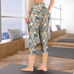 Diamond Cat Pattern Women's High Waist Pocket Capri Yoga Leggings Women's High Waist Capri Yoga Leggings animal Printed Offshore