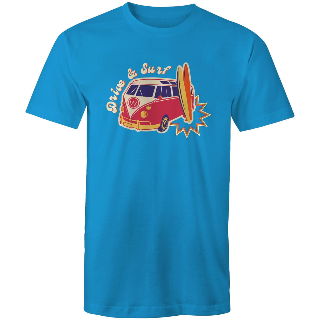 Drive And Surf - Mens T-Shirt Arctic Blue Mens T-shirt Printed In Australia Summer Surf
